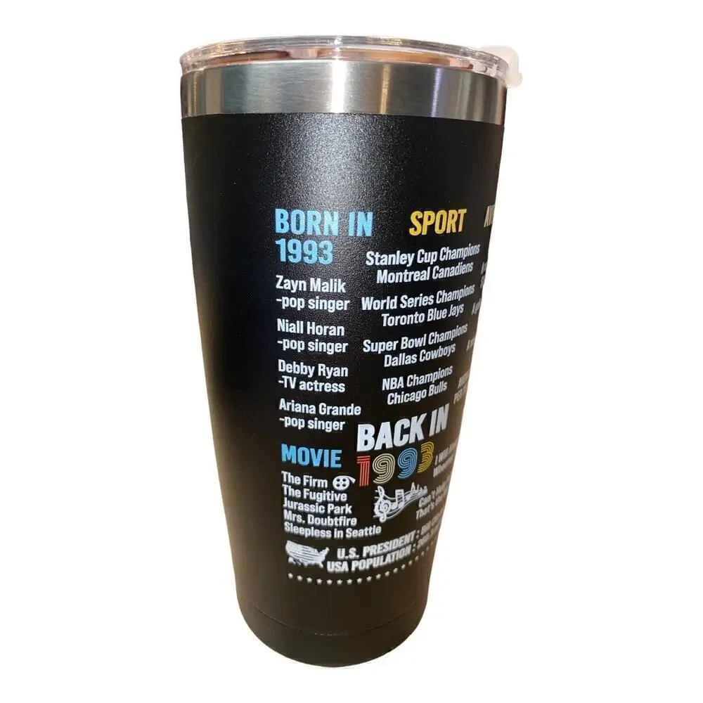 Birthday Gift Tumbler w/info on what took place the yr they‎ were born 1993